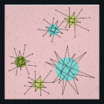 Pink Iconic Atomic Starbursts Poster<br><div class="desc">This Pink Iconic Atomic Starbursts Glossy Poster pattern features iconic atomic starbursts. That’s right! The old school, First Lady Pink coloured background with gold speckles is the perfect backdrop for the vibrant turquoise, soothing celery, and kitschy pear green coloured circles. The spots of colour are sporadically placed in various sizes...</div>