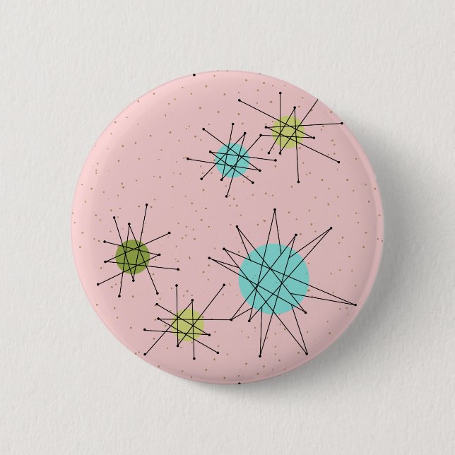Pink Iconic Atomic Starbursts Round Button (Front)