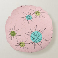 Pink Iconic Atomic Starbursts Round Pillow