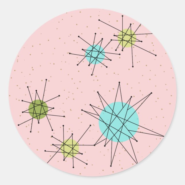 Pink Iconic Atomic Starbursts Round Stickers (Front)