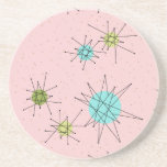 Pink Iconic Atomic Starbursts Sandstone Coaster<br><div class="desc">This Pink Iconic Atomic Starbursts Sandstone Coaster pattern features iconic atomic starbursts. That’s right! The old school, First Lady Pink coloured background with gold speckles is the perfect backdrop for the vibrant turquoise, soothing celery, and kitschy pear green coloured circles. The spots of colour are sporadically placed in various sizes...</div>