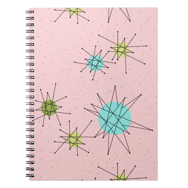 Pink Iconic Atomic Starbursts Spiral Notebook (Front)