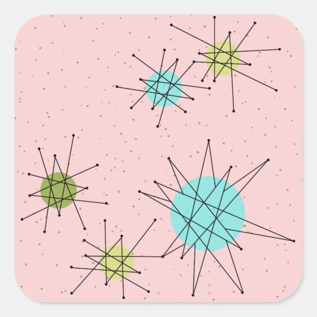 Pink Iconic Atomic Starbursts Square Stickers (Front)
