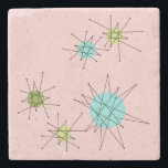 Pink Iconic Atomic Starbursts Stone Coaster<br><div class="desc">This Pink Iconic Atomic Starbursts Stone Coaster pattern features iconic atomic starbursts. That’s right! The old school, First Lady Pink coloured background with gold speckles is the perfect backdrop for the vibrant turquoise, soothing celery, and kitschy pear green coloured circles. The spots of colour are sporadically placed in various sizes...</div>