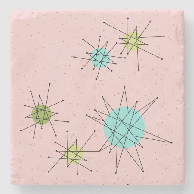 Pink Iconic Atomic Starbursts Stone Coaster (Front)