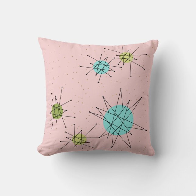 Pink Iconic Atomic Starbursts Throw Pillow (Front)