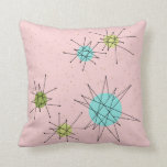Pink Iconic Atomic Starbursts Throw Pillow<br><div class="desc">This Pink Iconic Atomic Starbursts Throw Pillow (large print) pattern features iconic atomic starbursts. That’s right! The old school, First Lady Pink coloured background with gold speckles is the perfect backdrop for the vibrant turquoise, soothing celery, and kitschy pear green coloured circles. The spots of colour are sporadically placed in...</div>