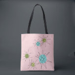Pink Iconic Atomic Starbursts Tote Bag<br><div class="desc">This Pink Iconic Atomic Starbursts Tote Bag (large print) pattern features iconic atomic starbursts. That’s right! The old school, First Lady Pink coloured background with gold speckles is the perfect backdrop for the vibrant turquoise, soothing celery, and kitschy pear green coloured circles. The spots of colour are sporadically placed in...</div>