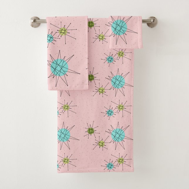 Pink Iconic Atomic Starbursts Towel Set (Insitu)