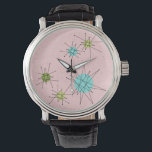 Pink Iconic Atomic Starbursts Watch<br><div class="desc">This Pink Iconic Atomic Starbursts Watch pattern features iconic atomic starbursts. That’s right! The old school, First Lady Pink coloured background with gold speckles is the perfect backdrop for the vibrant turquoise, soothing celery, and kitschy pear green coloured circles. The spots of colour are sporadically placed in various sizes with...</div>