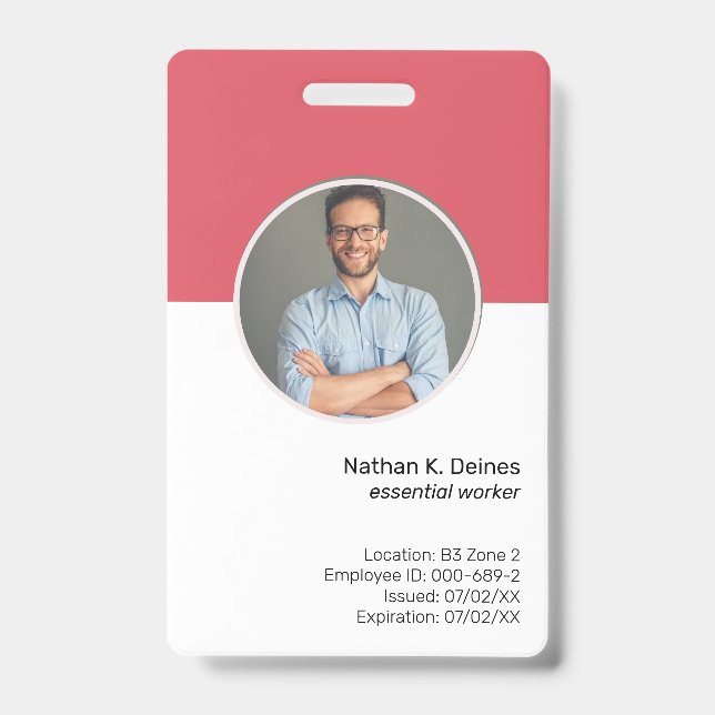 Pink ID | Employee Photo ID Company Security Badge (Front)