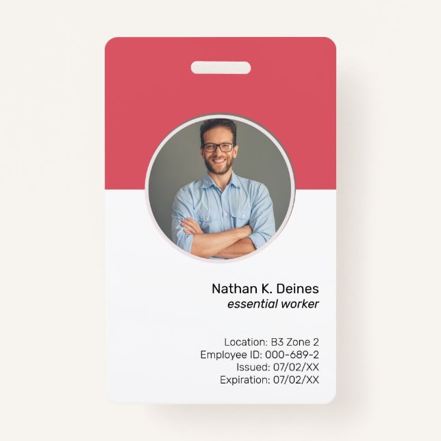 Pink ID | Employee Photo ID Company Security ID Badge (Front)