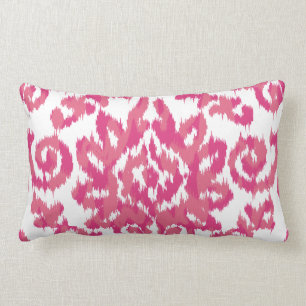 Pink Ikat Boho Whimsical Ethnic Girly White & Pink Lumbar Cushion