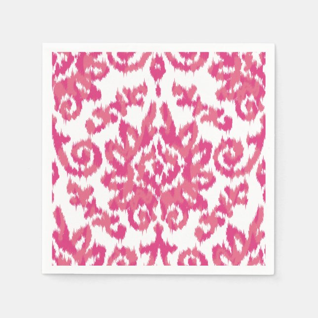 Pink Ikat Boho Whimsical Ethnic Girly White & Pink Napkin (Front)