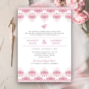 Pink Ikat Border Anand Karaj Sikh Wedding Invitation