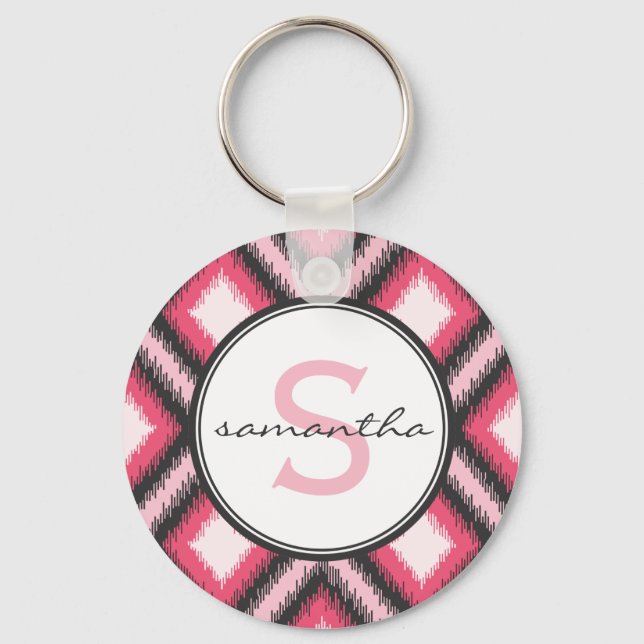Pink Ikat Monogram Key Ring (Front)