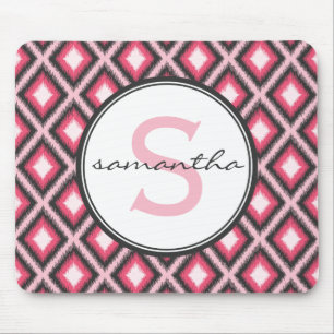 Pink Ikat Monogram Mouse Mat