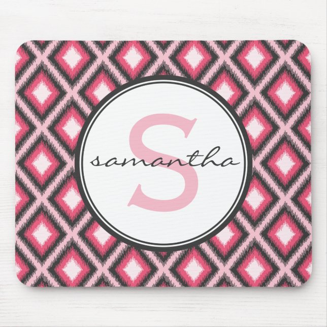 Pink Ikat Monogram Mouse Mat (Front)
