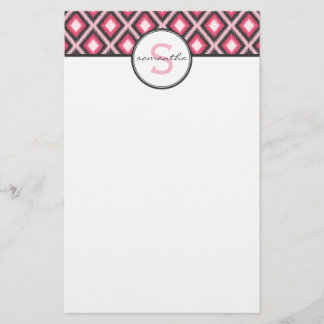 Pink Ikat Monogram Stationery