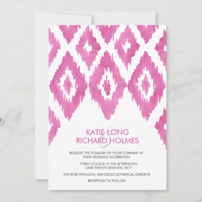 Pink Ikat Wedding Invitation (Front)