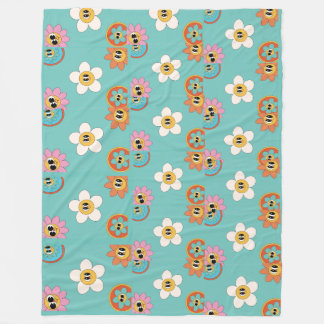 pink illustration retro flower fleece blanket