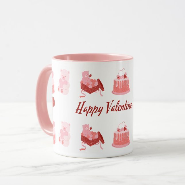 Pink Illustrative Happy Valentine’s Day Classic Mug (Front Left)