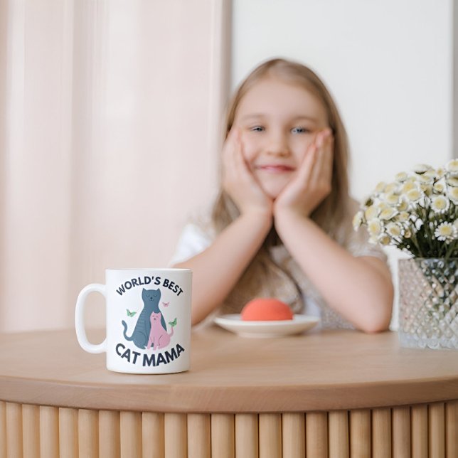 Pink Illustrative World's Best Cat Mama Coffee Mug (Creator Uploaded)
