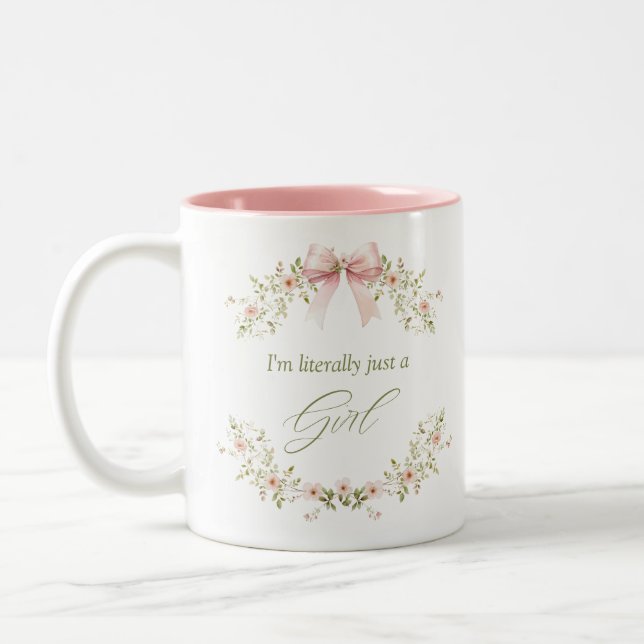 Pink I'm literally just a girl viral teen gift Two-Tone Coffee Mug (Left)