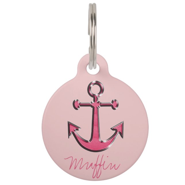 Pink Image of Metallic Anchor Pet Tag (Front)