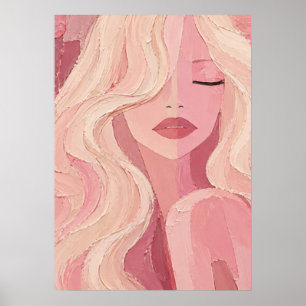 Pink Impasto Woman Portrait Painting Elegant Blond Poster