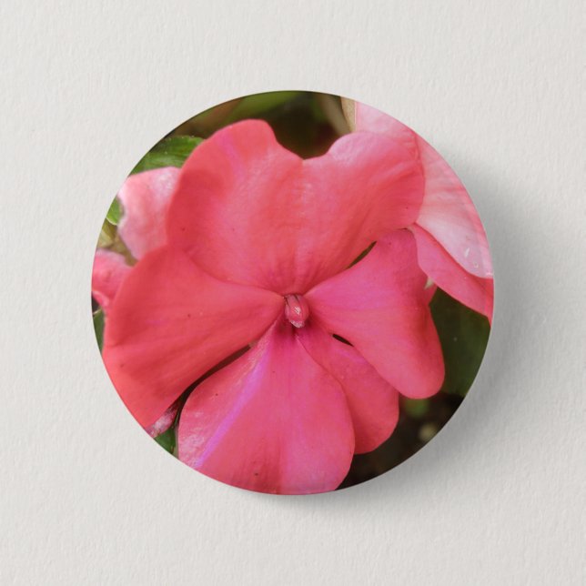 Pink Impatiens Flower Macro Button (Front)