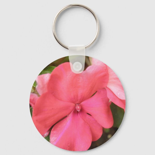 Pink Impatiens Flower Macro Keychain (Front)
