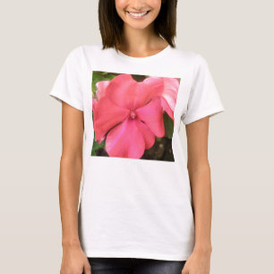 Pink Impatiens Flower Macro Ladies T Shirt