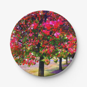 Pink impressionistic Autumn Leaves Paper Plate