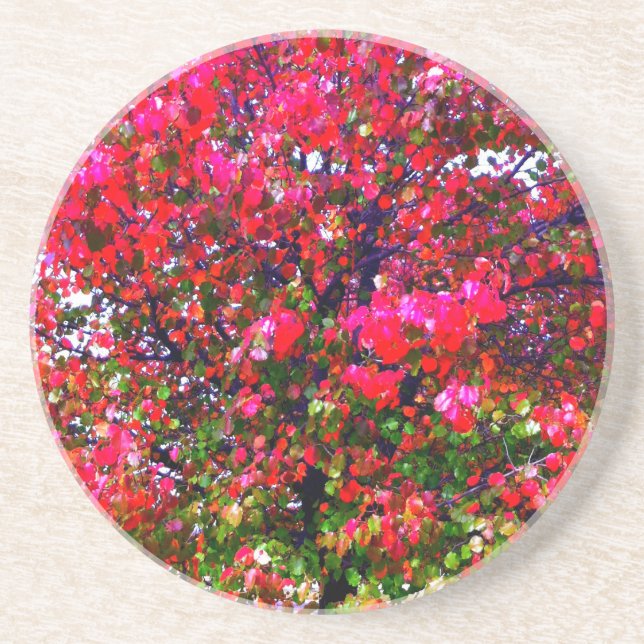 Pink impressionistic Autumn Leaves trees Coaster (Front)