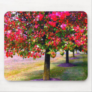 Pink impressionistic Autumn Leaves trees Mouse Mat