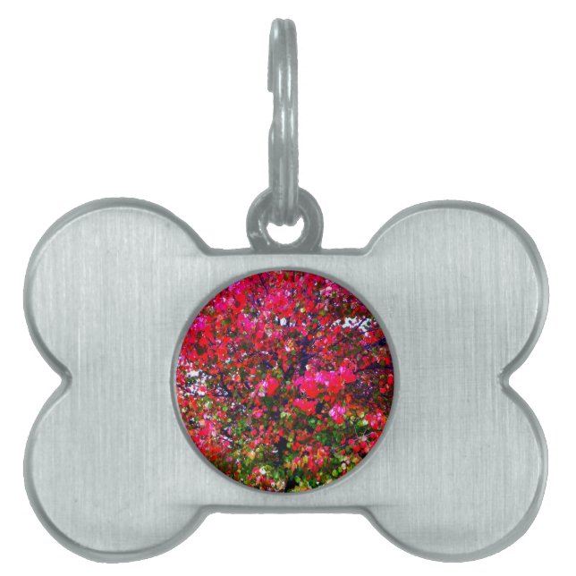 Pink impressionistic Autumn Leaves trees Pet ID Tag (Front)