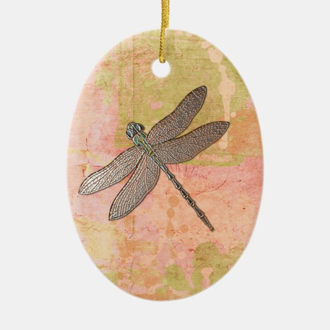 Pink Impressions Dragonfly Ceramic Tree Decoration (Front)