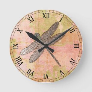 Pink Impressions Metal Dragonfly Round Clock