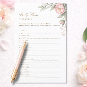 Pink In Bloom Baby Shower Party Baby Word Scramble