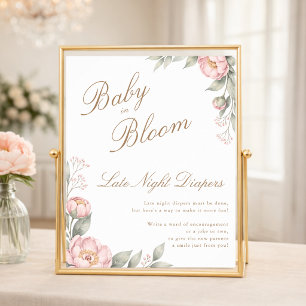 Pink In Bloom Girl Baby Shower Late Night Diapers Poster
