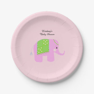 Pink Indian Elephant Baby Shower Paper Plate
