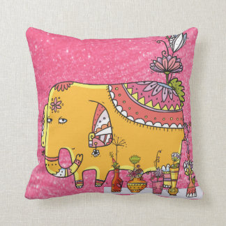 Pink Indian Inspired Elephant Decor Throw Pillow