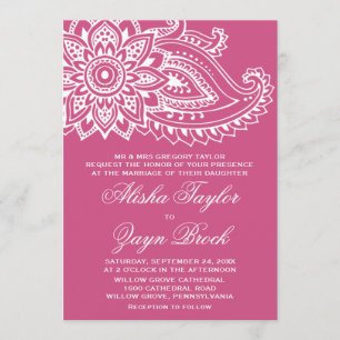 Pink Indian Paisley Formal Wedding Invitation