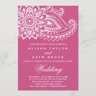 Pink Indian Paisley Wedding Invitation