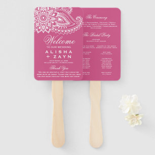 Pink Indian Paisley Wedding Program Hand Fan