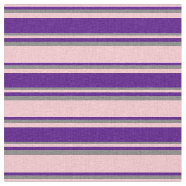 Pink, Indigo, and Grey Coloured Lined Pattern Fabric (Close Up)