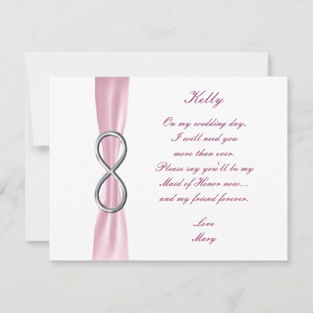 Pink Infinity Wedding Maid Of Honour Card (Front)