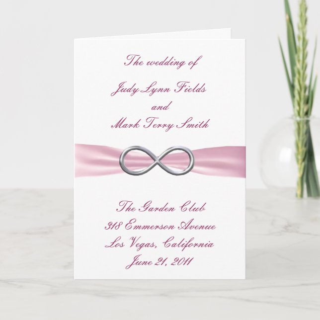 Pink Infinity Wedding Program Card (Front)