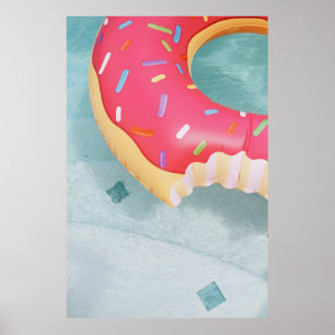 Pink inflatable doughnut floater poster